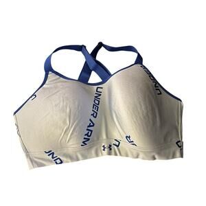 Under Armour Sports Bra 1X White Blue Logo Print High Support Padded